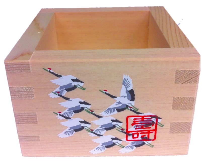 5. Traditional Hinoki Wood Masu Sake Cup with Cranes