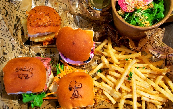 3. Peanuts Café — Bite-Sized Stamped Burgers