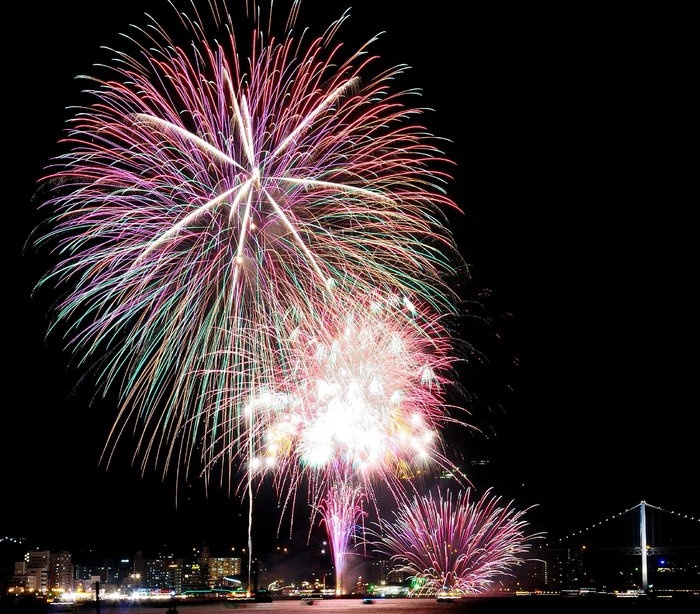 Fireworks Illuminate Kanmon Bridge