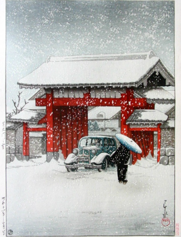 4.  Snow at Shiba Daimon Gate (芝大門の雪, Shiba Daimon no Yuki)