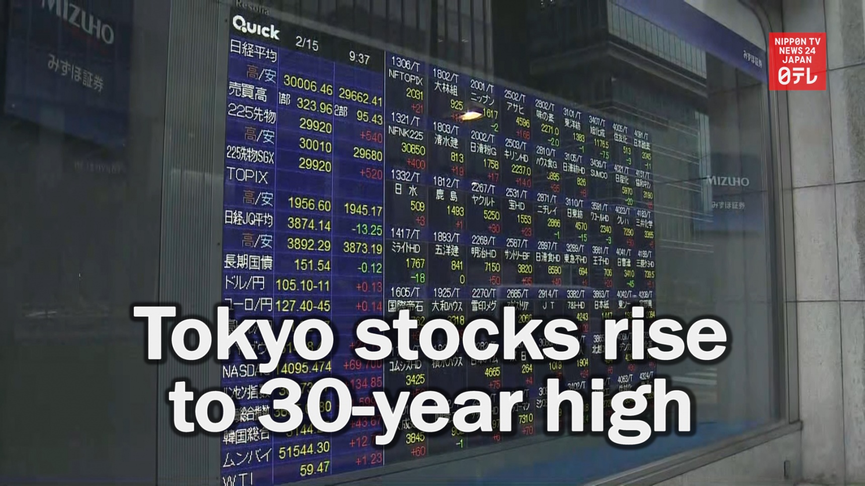 Tokyo Stocks Rise to 30-Year High